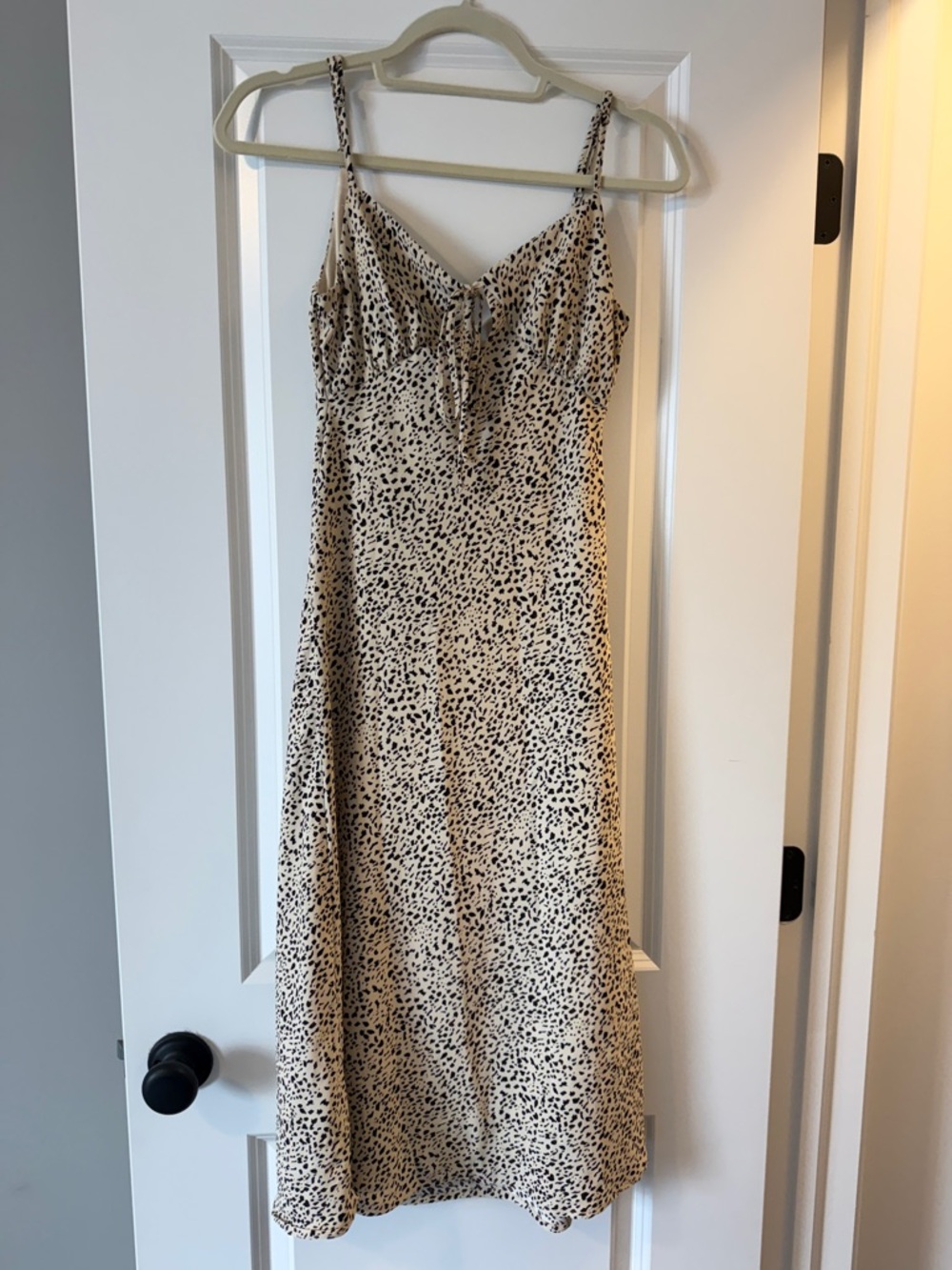 PacSun Cream and Black Spotted Midi Slip Dress with Tie Front